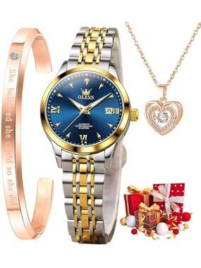 OLEVS Automatic Skeleton Starry Sky Watch Rose Gold Silver Diamond Women